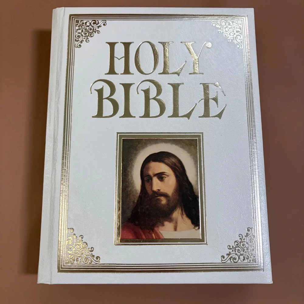 Vintage 1987 Holy Bible King James Version KJV Red Letter White Gold P.S.I.